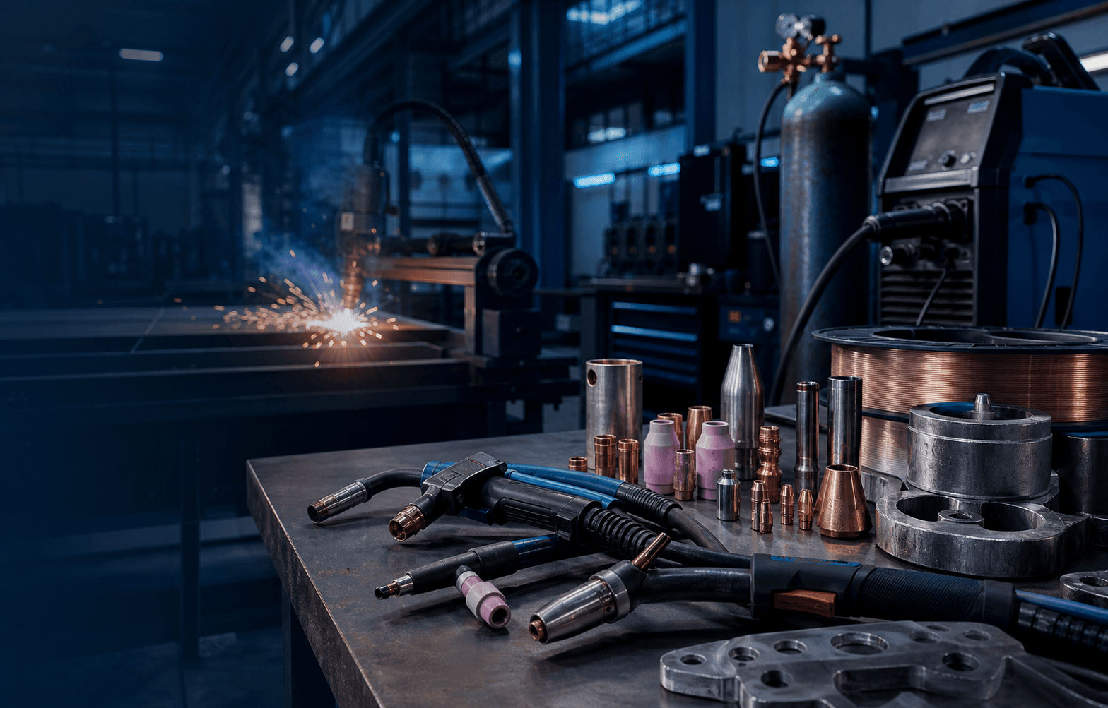 ArcFort Weld welding and cutting workshop with torch consumables