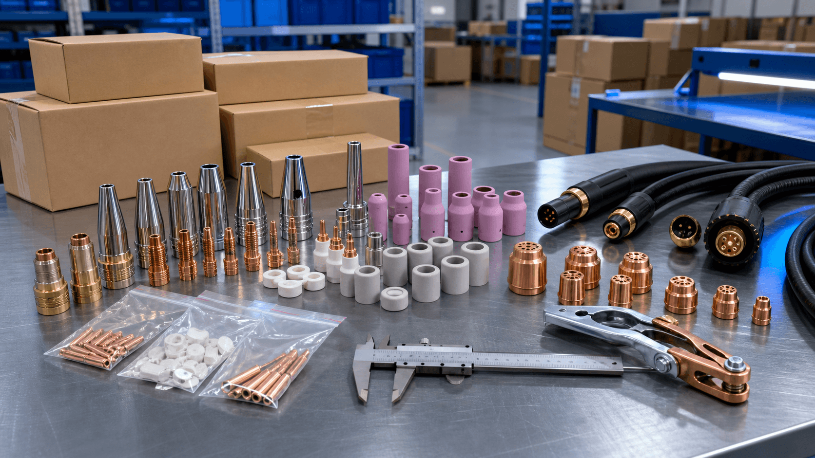 Welding torch consumables arranged for OEM packaging and quotation review
